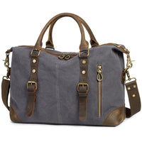 HKM-989011 Men's Casual Canvas Cross-Shoulder Bag with Cowhide Leather for Outdoor Travel and Laptop Use