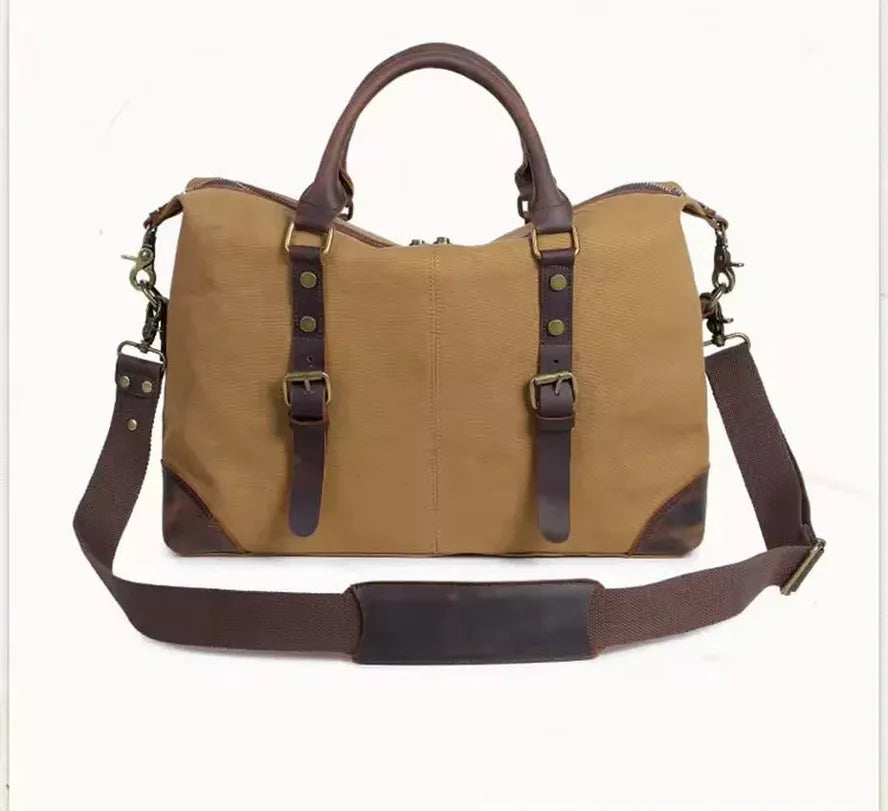 KTX-090259 Men's Casual Canvas Cross-Shoulder Bag with Cowhide Leather for Outdoor Travel and Laptop Use