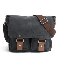 HKM-564627 Unisex Retro Canvas Crossbody Camera Bag with Cowhide Leather Trim