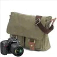 HKM-564627 Unisex Retro Canvas Crossbody Camera Bag with Cowhide Leather Trim