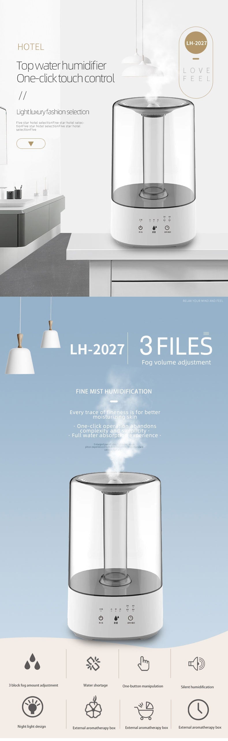 HKM-419475 Ultrasonic Humidifier for Home and Office – Colorful Aromatherapy & Silent Operation