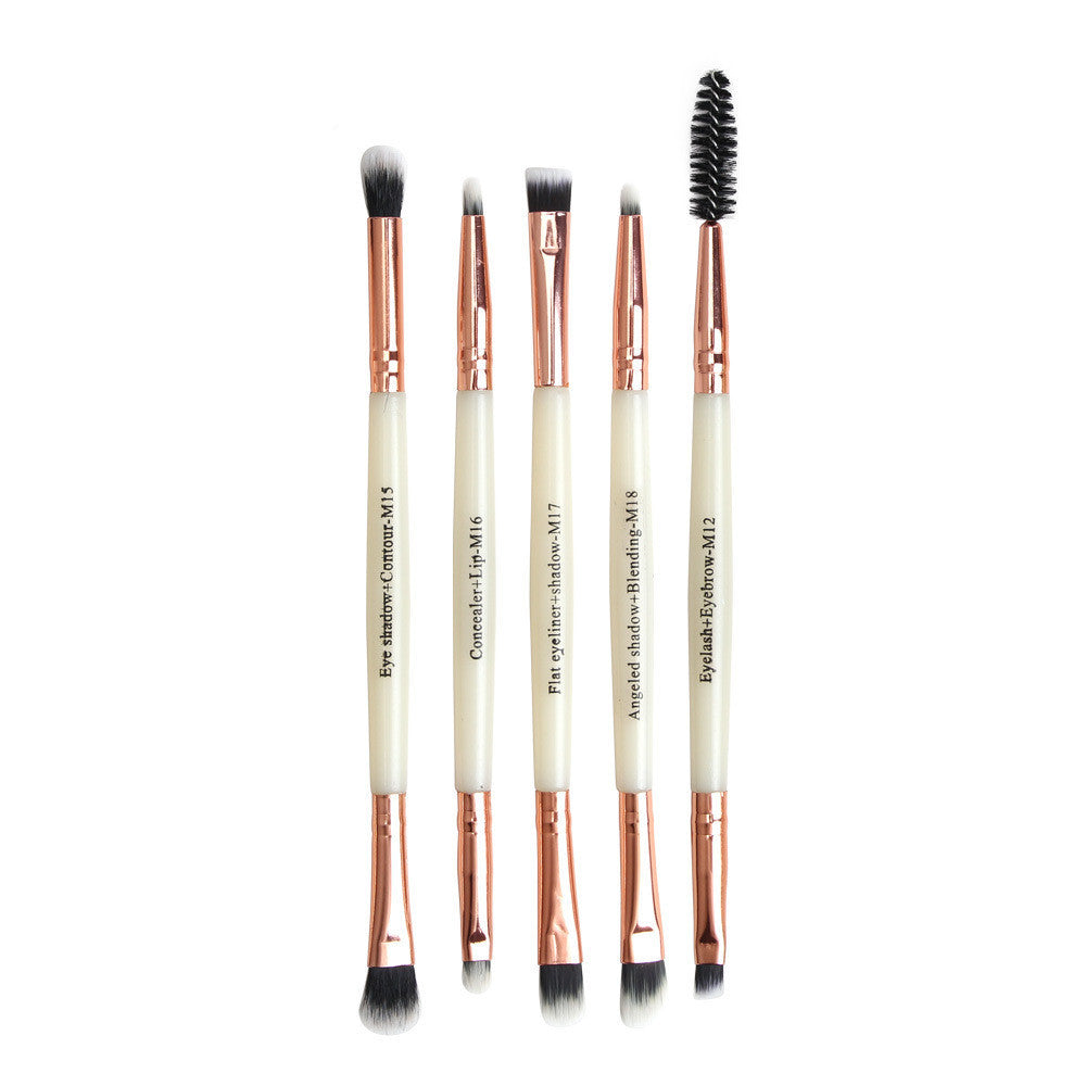 HKM-101779 Double-Headed Eye Makeup Brush Set - 5 Portable Brushes with Nylon Wool Bristles
