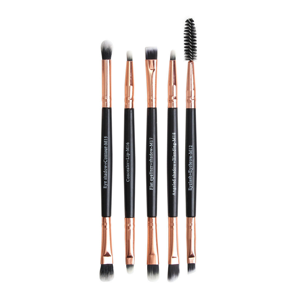 HKM-101779 Double-Headed Eye Makeup Brush Set - 5 Portable Brushes with Nylon Wool Bristles