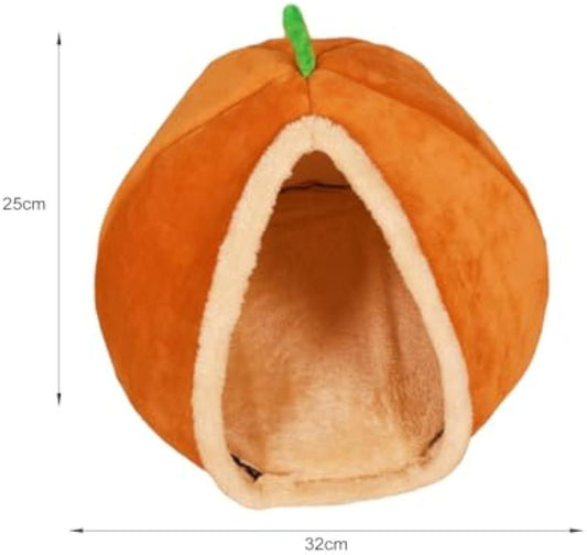 HKM-480467 Cozy Pumpkin-Shaped Semi-Enclosed Cat and Dog Bed, Plush Pet Nest for Small Pets