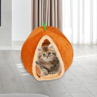 HKM-480467 Cozy Pumpkin-Shaped Semi-Enclosed Cat and Dog Bed, Plush Pet Nest for Small Pets