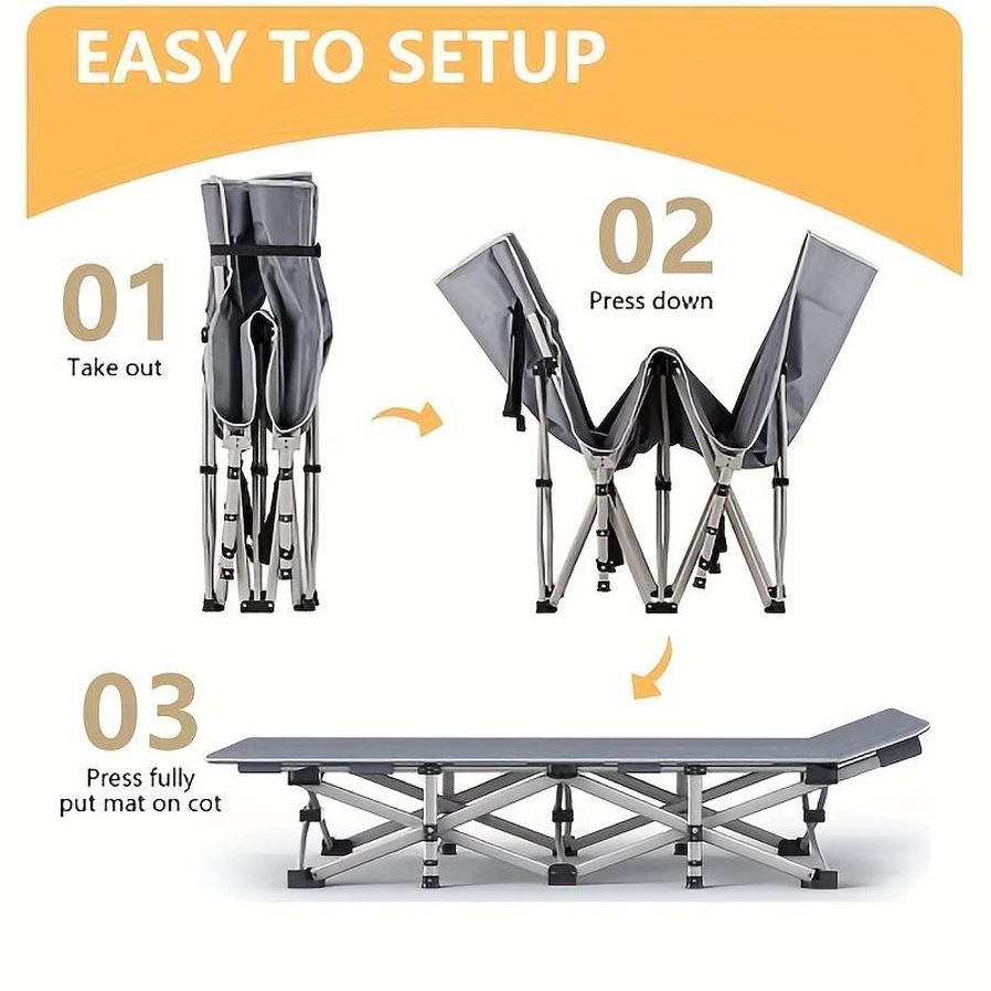 HKM-171731 Durable Grey Folding Camping Bed with Convenient Storage Bag for Travel and Office Use