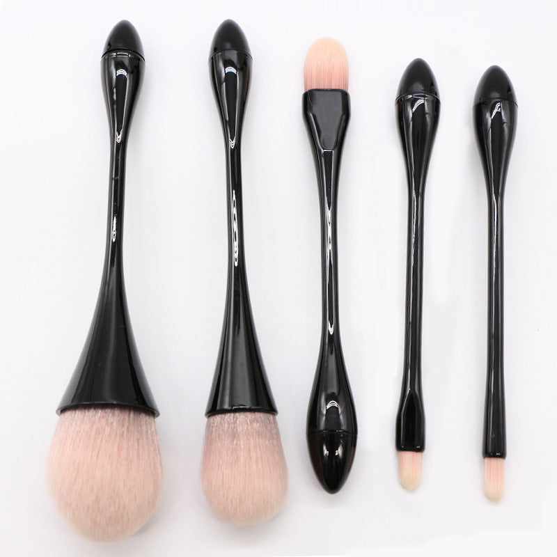 HKM-297235 Portable 5-Piece Makeup Brush Set with Rayon Bristles and PVC Bag - Ideal for Loose Powder Applications