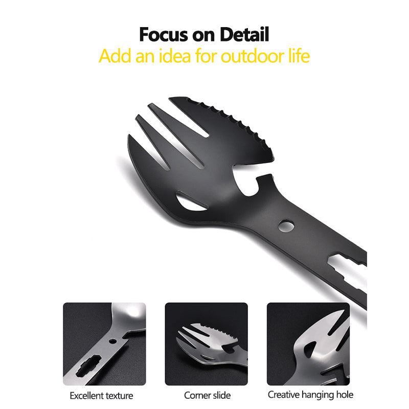 HKM-865619 Multifunctional Stainless Steel Fork Spoon Combination with Bottle Opener for Outdoor Use