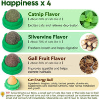 HKM-544851 Natural Catnip Balls for Teeth Cleaning and Dental Care - 4 Pack of Edible Silvervine Chew Toys for Cats