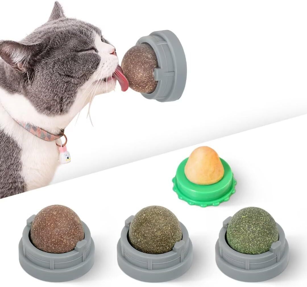 HKM-544851 Natural Catnip Balls for Teeth Cleaning and Dental Care - 4 Pack of Edible Silvervine Chew Toys for Cats