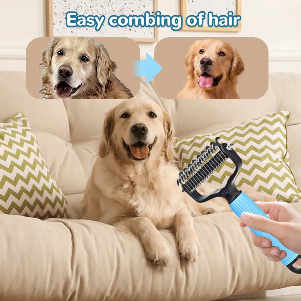 HKM-298067 Upgraded Dematting Comb for Dogs and Cats ¨C Double-Sided Stainless Steel Grooming Brush for Detangling and Shedding