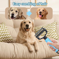HKM-298067 Upgraded Dematting Comb for Dogs and Cats ¨C Double-Sided Stainless Steel Grooming Brush for Detangling and Shedding