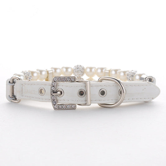 HKM-137171 Handmade Dog Pearl Collar and Wire Chain Set - Casual Style, Multiple Sizes Available