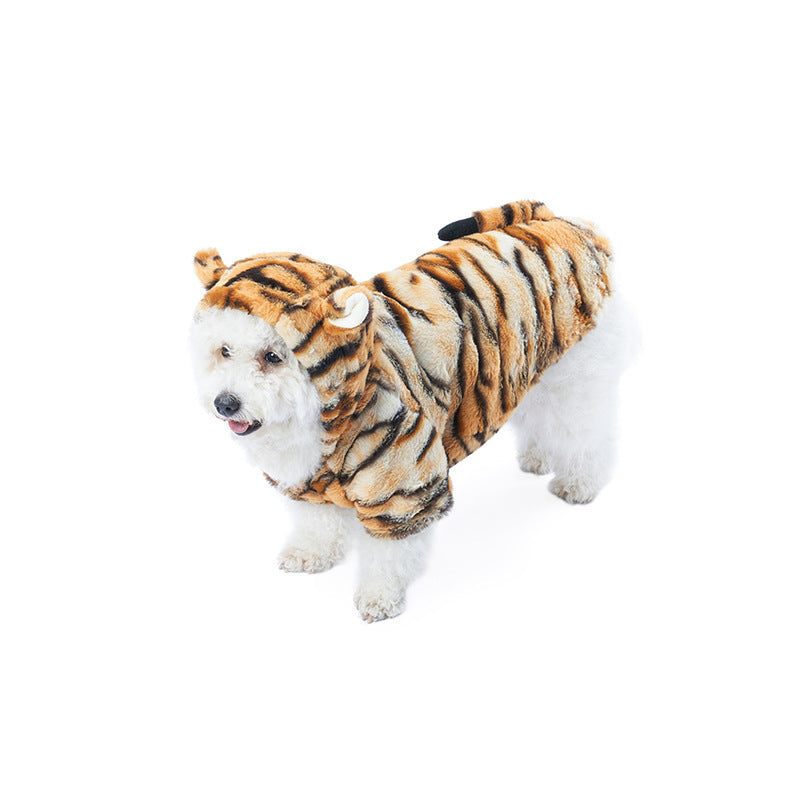 JMT-603210 Stylish Brown Tiger Grain Pet Coat for New Year's Celebrations - Universal Fit, Made of Durable Polyester