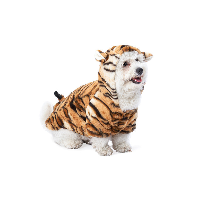 JMT-603210 Stylish Brown Tiger Grain Pet Coat for New Year's Celebrations - Universal Fit, Made of Durable Polyester