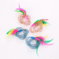 HKM-330963 Cat Toy Thread Tube with Feather - Flexible Hose, Set of 2, Pink & Blue, 19cm Long