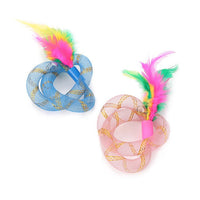 HKM-330963 Cat Toy Thread Tube with Feather - Flexible Hose, Set of 2, Pink & Blue, 19cm Long