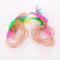 HKM-330963 Cat Toy Thread Tube with Feather - Flexible Hose, Set of 2, Pink & Blue, 19cm Long
