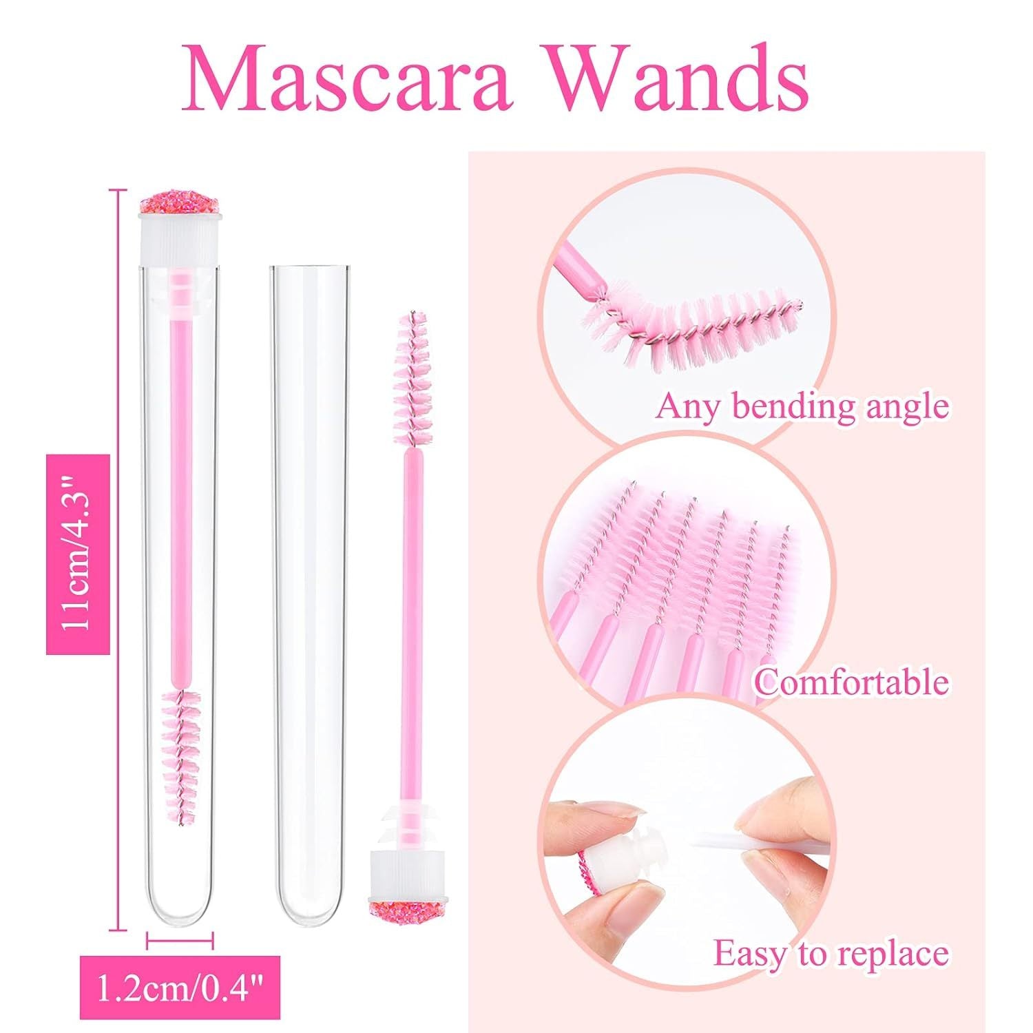 HKM-606803 Disposable Eyelash & Mascara Brushes with Tubes - Spiral Shaped Spoolie Wands for Makeup & Cleaning - 10 Pcs in 4 Colors