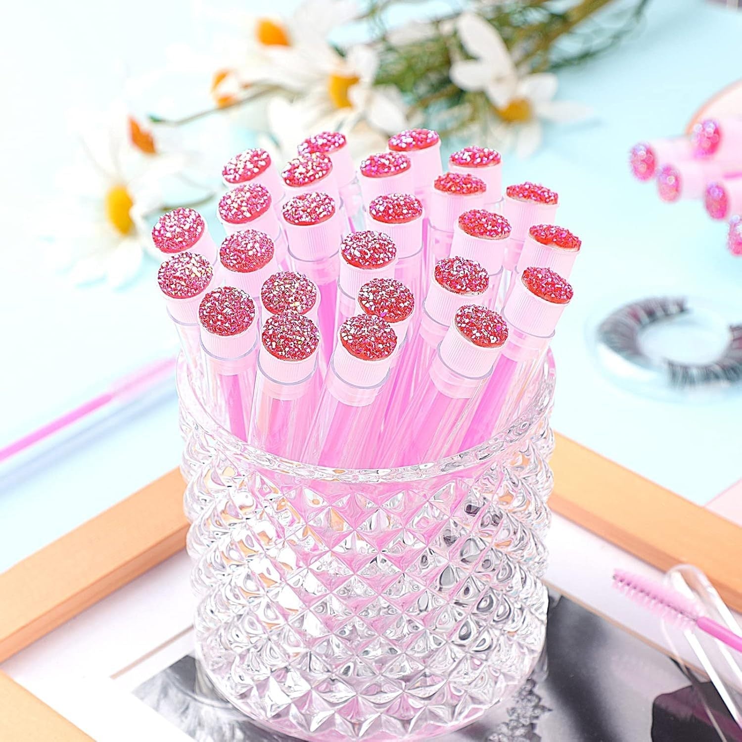 HKM-606803 Disposable Eyelash & Mascara Brushes with Tubes - Spiral Shaped Spoolie Wands for Makeup & Cleaning - 10 Pcs in 4 Colors