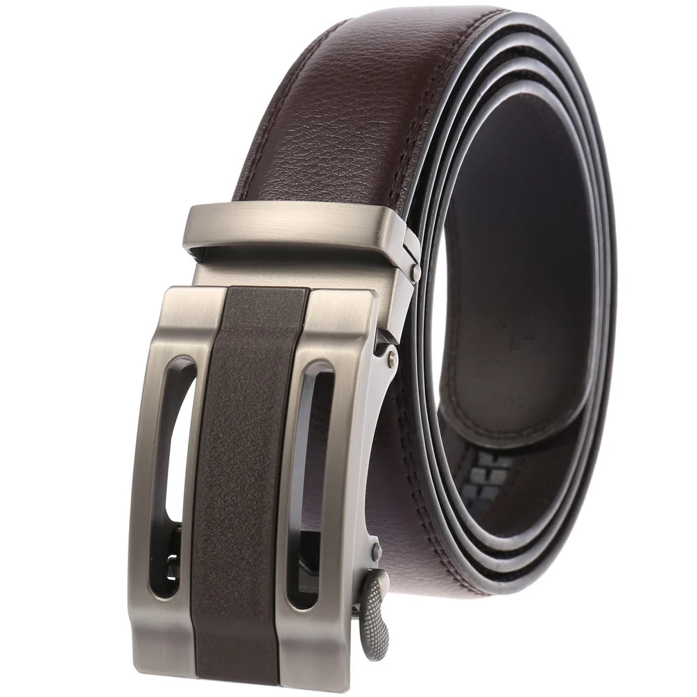 HKM-758931 Men's Casual Leather Belt with Multi-style Two-layer Buckle - Model LY36-000010-1