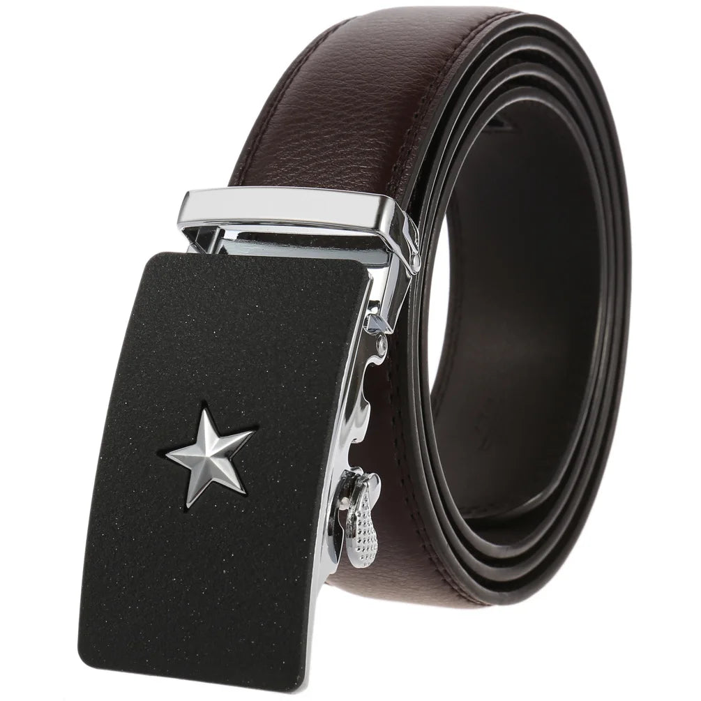 HKM-758931 Men's Casual Leather Belt with Multi-style Two-layer Buckle - Model LY36-000010-1
