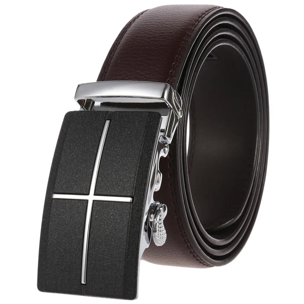 HKM-758931 Men's Casual Leather Belt with Multi-style Two-layer Buckle - Model LY36-000010-1