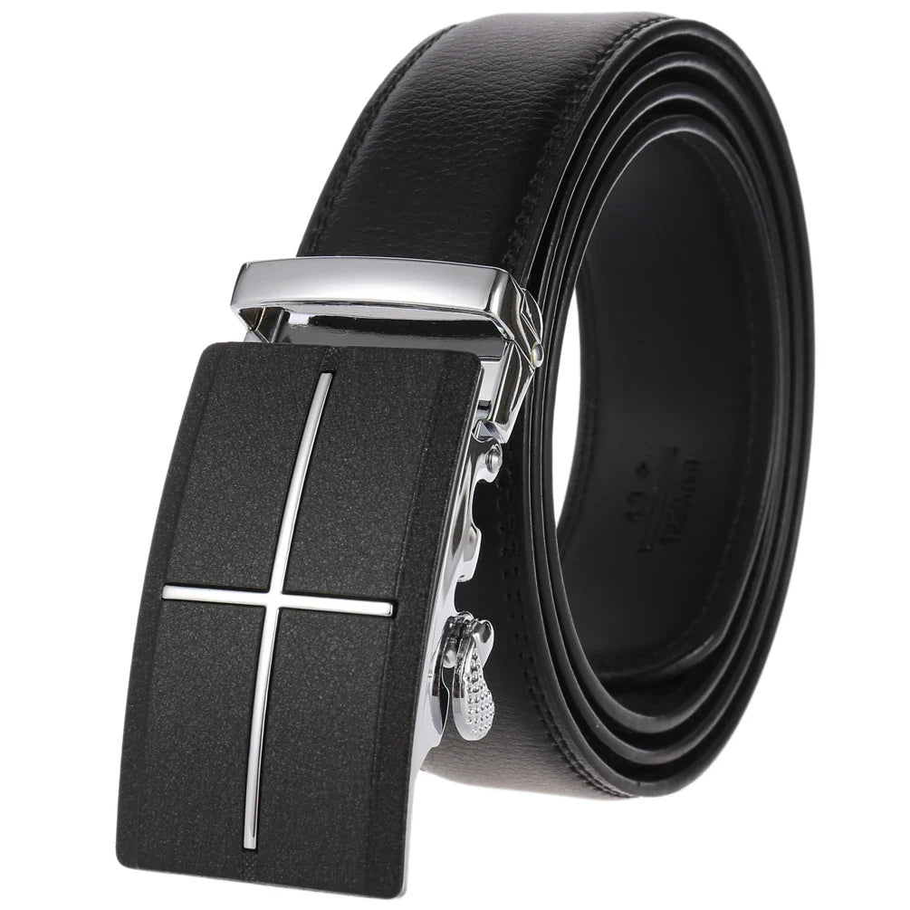 HKM-758931 Men's Casual Leather Belt with Multi-style Two-layer Buckle - Model LY36-000010-1