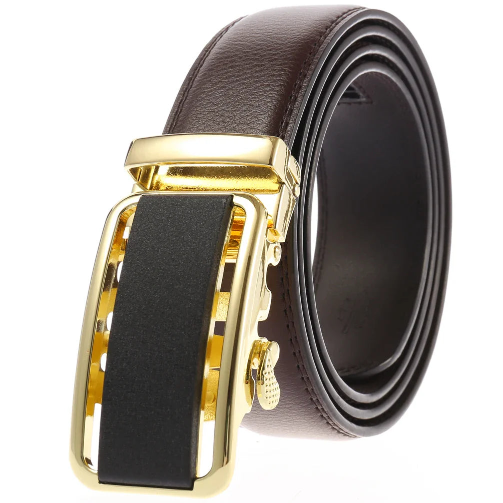 HKM-758931 Men's Casual Leather Belt with Multi-style Two-layer Buckle - Model LY36-000010-1
