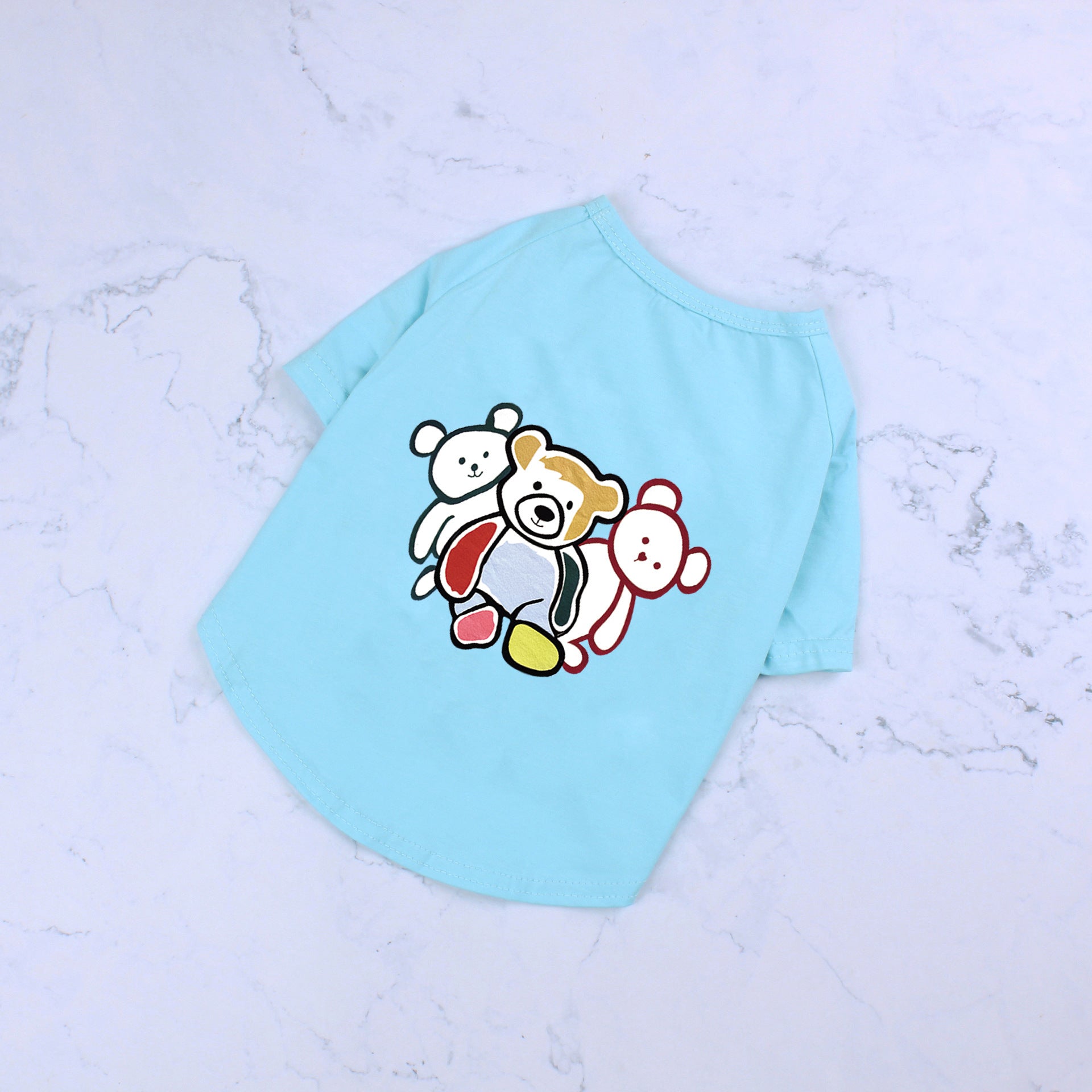 HKM-943059 Cute Cotton Short Sleeve Pet T-shirt featuring Adorable Three Bears Design in Various Colors