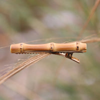 HKM-423059 Bamboo and Wood Hairpin Side Clip with Plaid Pattern in Brown