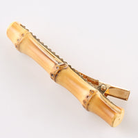 HKM-423059 Bamboo and Wood Hairpin Side Clip with Plaid Pattern in Brown