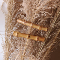 HKM-423059 Bamboo and Wood Hairpin Side Clip with Plaid Pattern in Brown