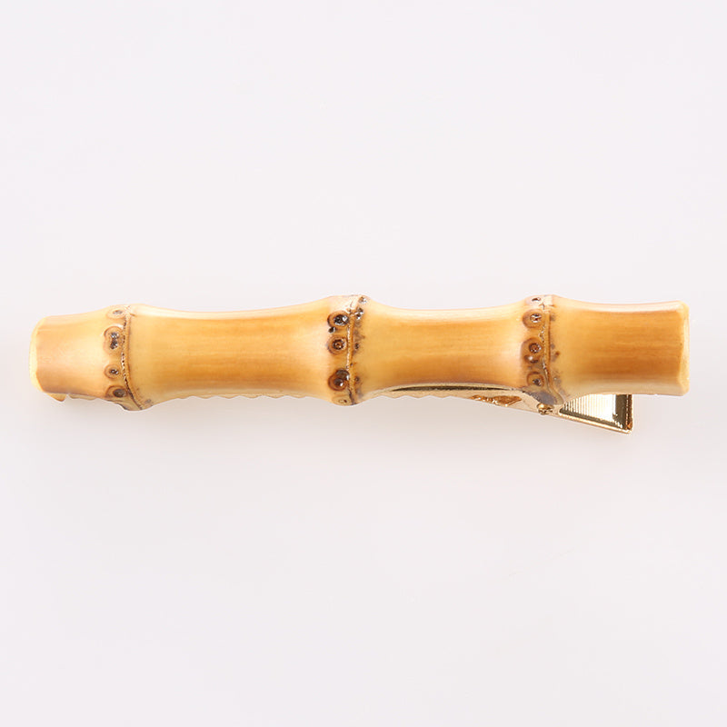 HKM-423059 Bamboo and Wood Hairpin Side Clip with Plaid Pattern in Brown