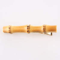 HKM-423059 Bamboo and Wood Hairpin Side Clip with Plaid Pattern in Brown