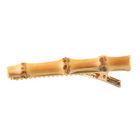 HKM-423059 Bamboo and Wood Hairpin Side Clip with Plaid Pattern in Brown