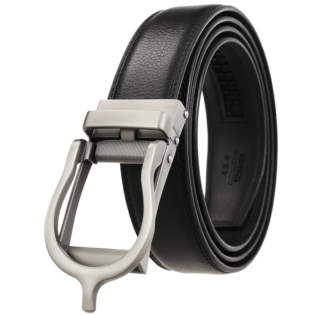 HKM-511443 Men's 3.0CM Cowhide Automatic Buckle Belt - Versatile Fashion Accessory