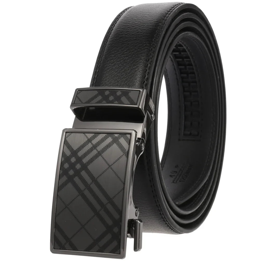 HKM-511443 Men's 3.0CM Cowhide Automatic Buckle Belt - Versatile Fashion Accessory