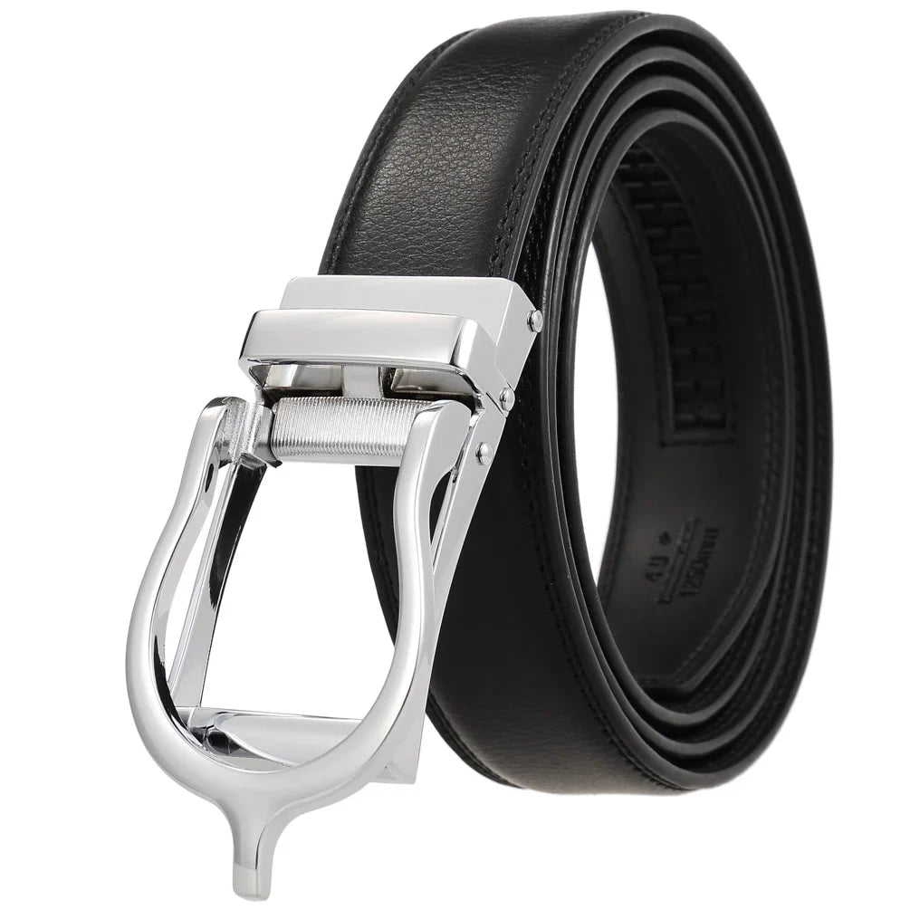 HKM-511443 Men's 3.0CM Cowhide Automatic Buckle Belt - Versatile Fashion Accessory