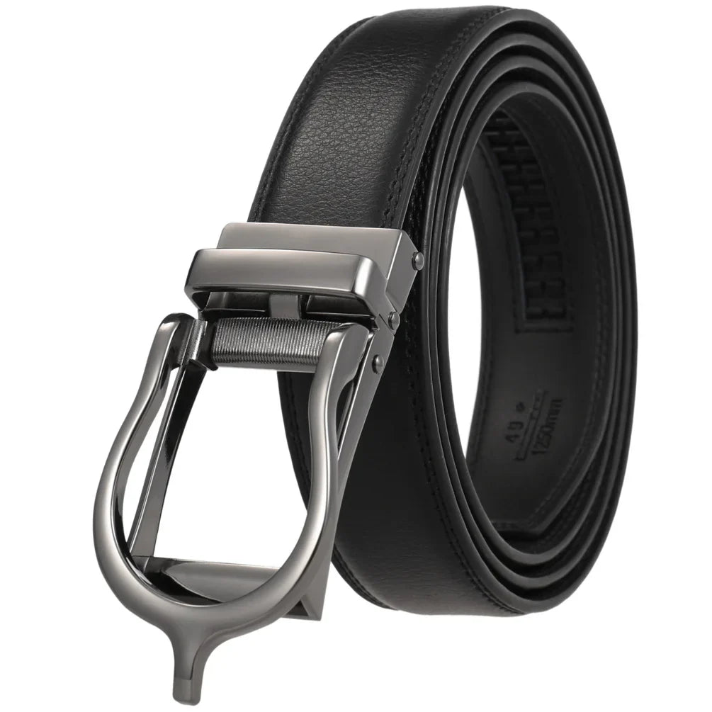 HKM-511443 Men's 3.0CM Cowhide Automatic Buckle Belt - Versatile Fashion Accessory
