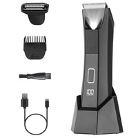 HKM-154003 2 In 1 Cordless Electric Body Trimmer for Men with LED Light and Digital Display, IPX7 Waterproof Razor for Beard, Groin, and Body Hair