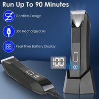 HKM-154003 2 In 1 Cordless Electric Body Trimmer for Men with LED Light and Digital Display, IPX7 Waterproof Razor for Beard, Groin, and Body Hair