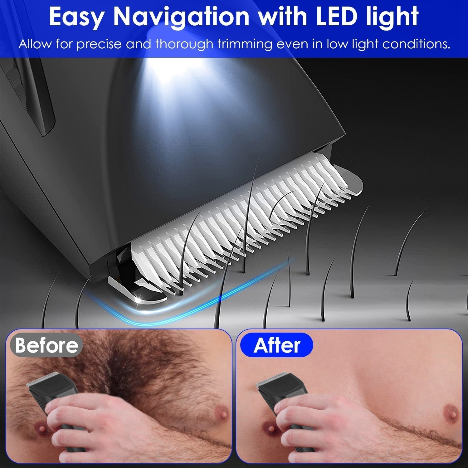HKM-154003 2 In 1 Cordless Electric Body Trimmer for Men with LED Light and Digital Display, IPX7 Waterproof Razor for Beard, Groin, and Body Hair