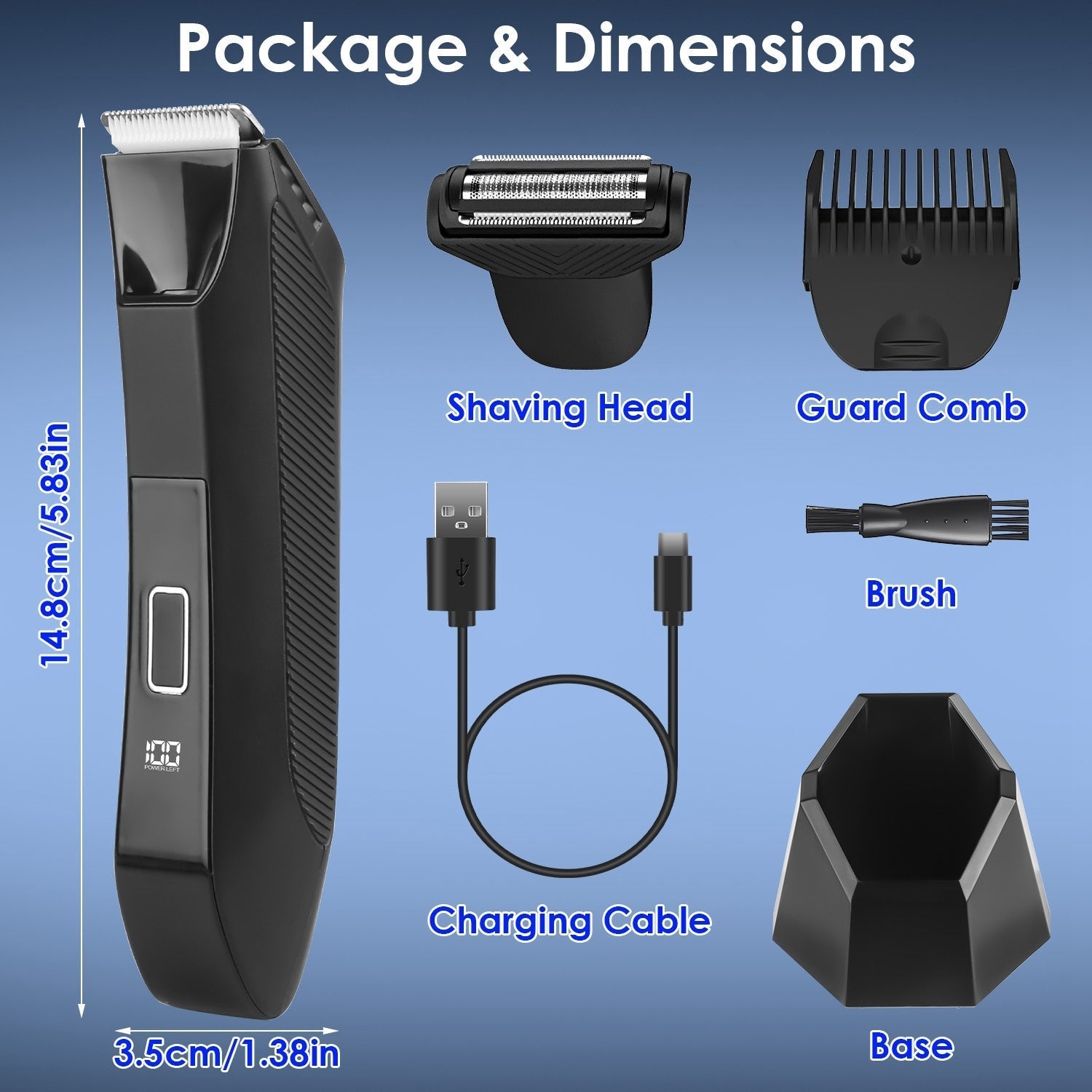 HKM-154003 2 In 1 Cordless Electric Body Trimmer for Men with LED Light and Digital Display, IPX7 Waterproof Razor for Beard, Groin, and Body Hair