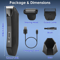 HKM-154003 2 In 1 Cordless Electric Body Trimmer for Men with LED Light and Digital Display, IPX7 Waterproof Razor for Beard, Groin, and Body Hair
