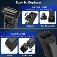 HKM-154003 2 In 1 Cordless Electric Body Trimmer for Men with LED Light and Digital Display, IPX7 Waterproof Razor for Beard, Groin, and Body Hair