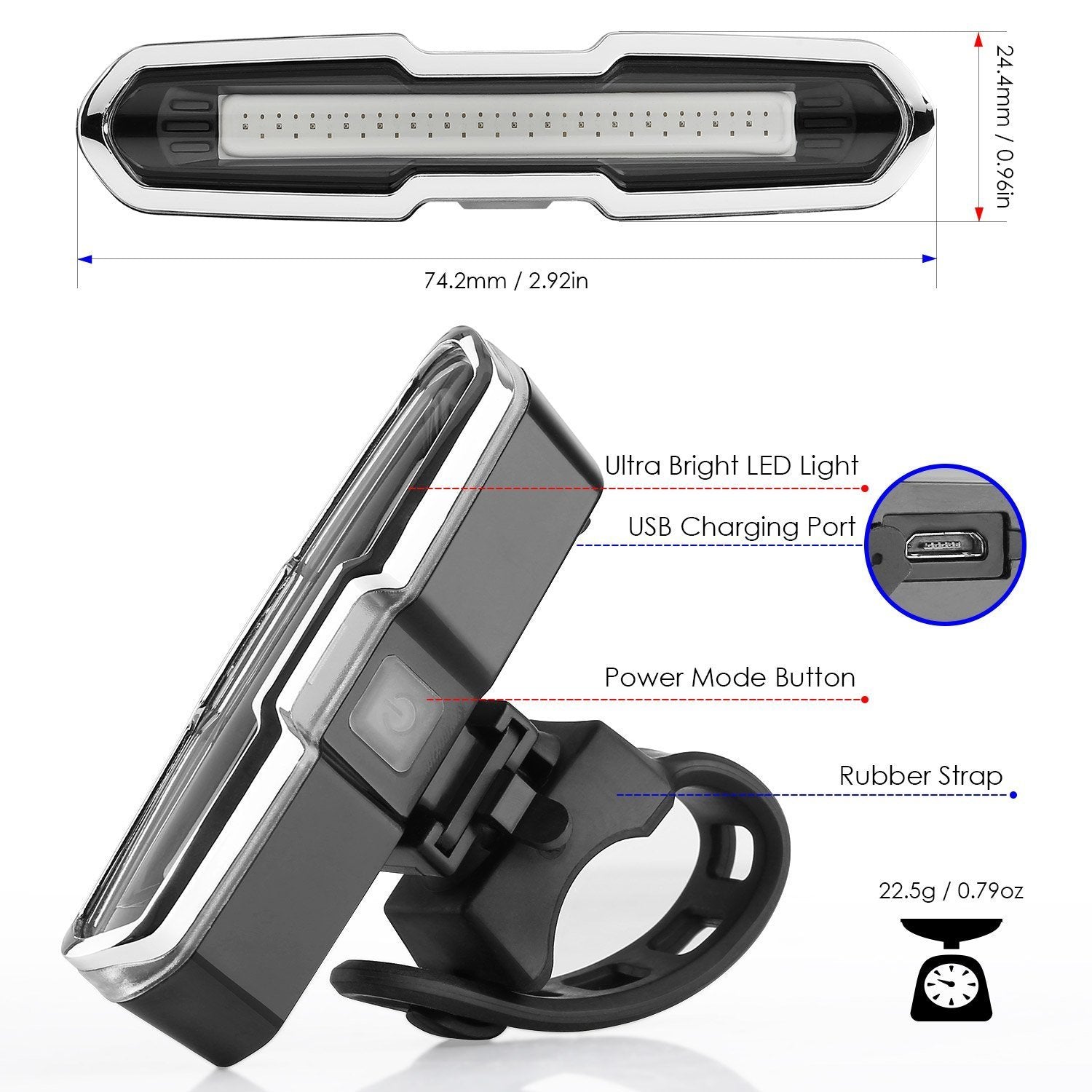 HKM-450003 USB Rechargeable Red and Blue Mountain Bike Taillights for Enhanced Visibility