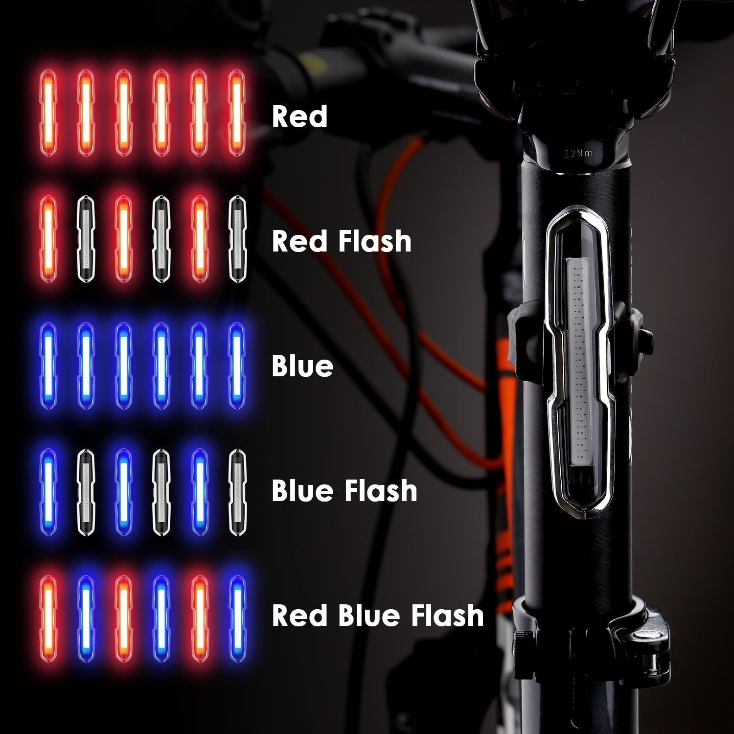 HKM-450003 USB Rechargeable Red and Blue Mountain Bike Taillights for Enhanced Visibility