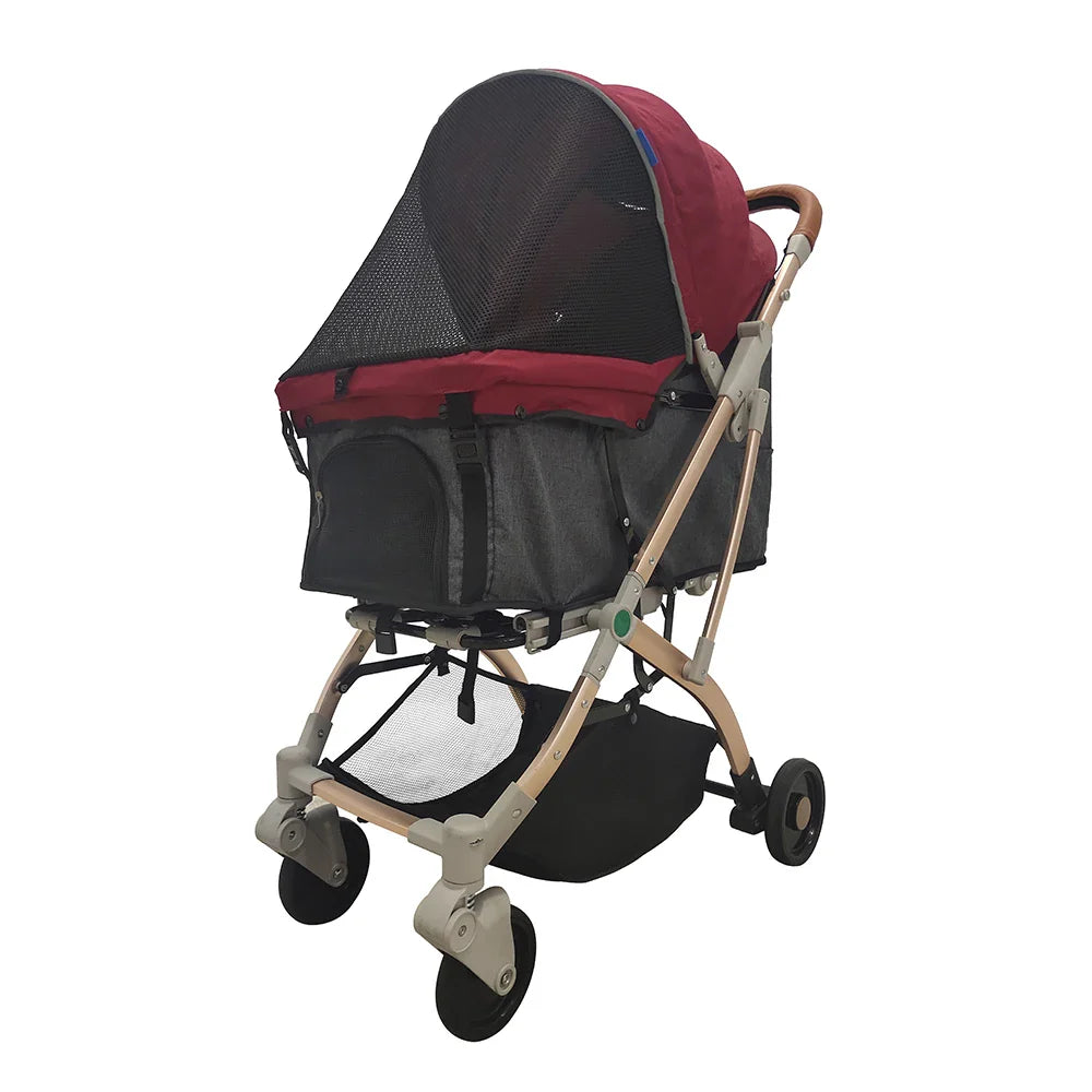 JMT-609290 Lightweight Folding Pet Stroller for Cats and Dogs with Detachable Carrier and 180° Reversible Canopy, All-Terrain 4-Wheel Design