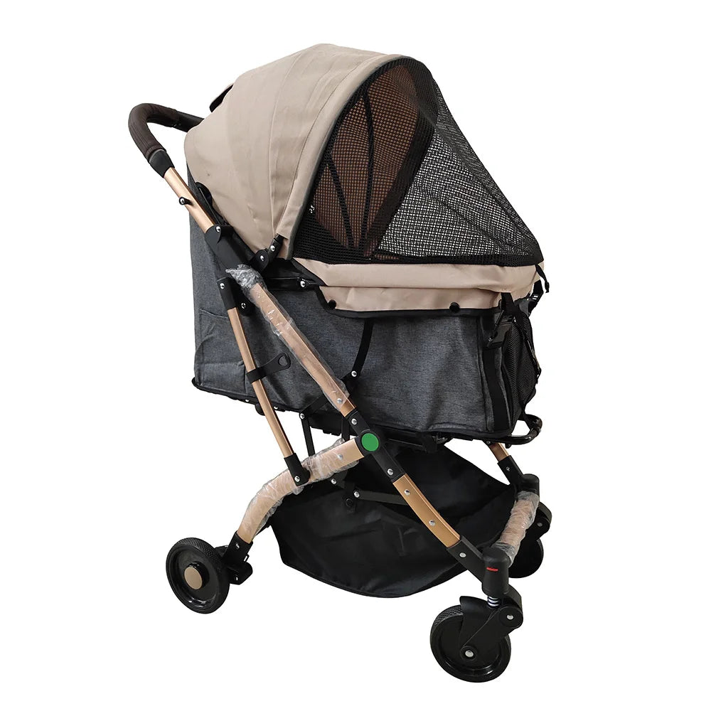 JMT-609290 Lightweight Folding Pet Stroller for Cats and Dogs with Detachable Carrier and 180° Reversible Canopy, All-Terrain 4-Wheel Design